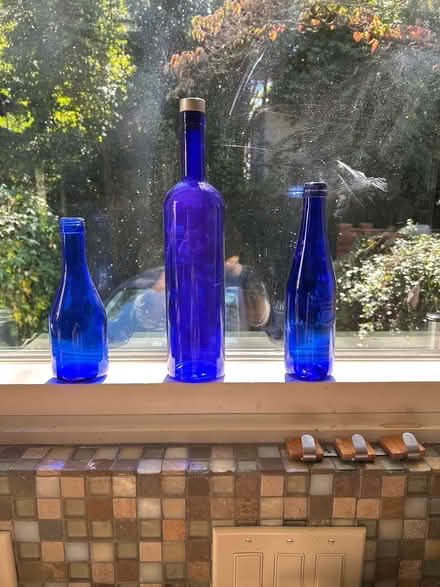 Photo of free 3 Blue glass Bottles (Chevy Chase DC) #1