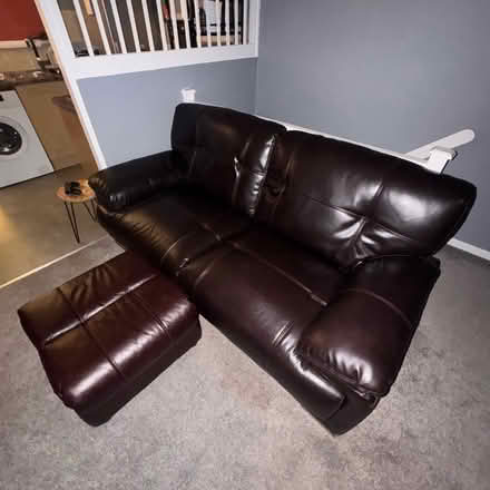 Photo of free 2-Seater Faux Leather Sofa + Stool (Springfield, CM1) #3