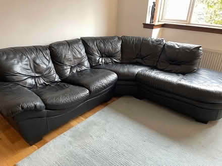 Photo of free Black leather corner sofa (Westerton, Bearsden G61) #1
