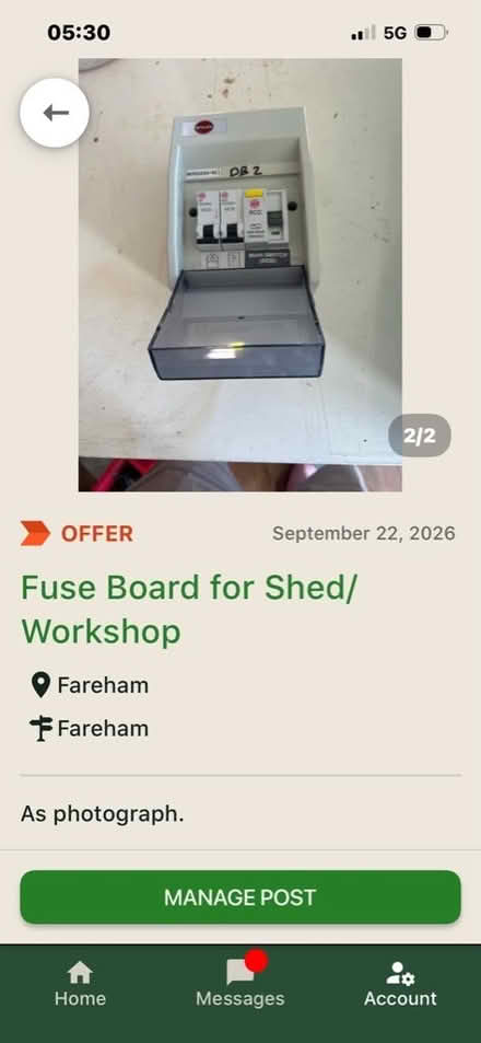 Photo of free Fuse Board for Garage/Workshop (Wallington PO16) #2