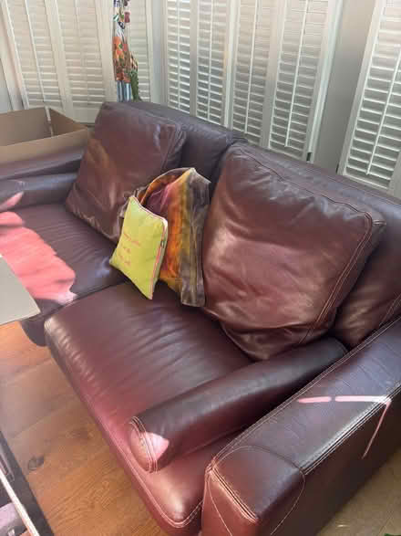 Photo of free Brown leather sofa - well loved. (Chiswick W4) #1