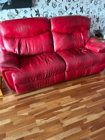 Photo of free 2/3 seater red leather sofa (Bh21 3te) #1