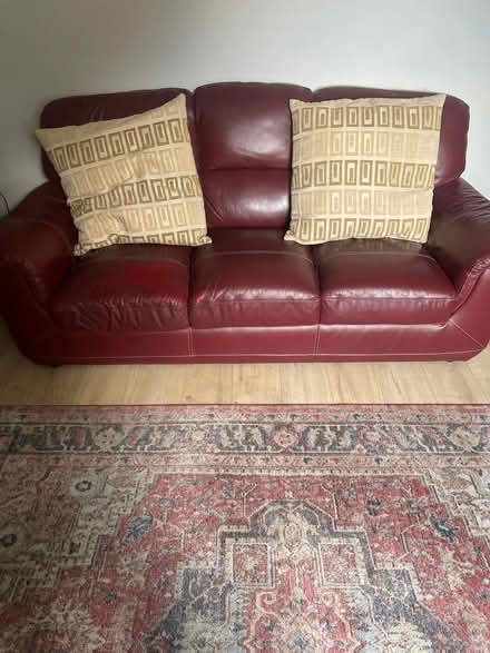 Photo of free Leather sofa, armchair and pouffe (with internal storage) (Dunston LN4) #1