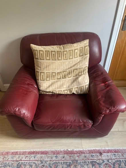 Photo of free Leather sofa, armchair and pouffe (with internal storage) (Dunston LN4) #2