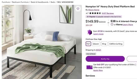 Photo of free Metal platform bed frame (Full) (Horsetooth/Shields) #3