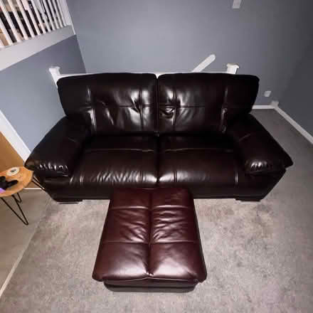 Photo of free 2-Seater Faux Leather Sofa + Stool (Springfield, CM1) #2