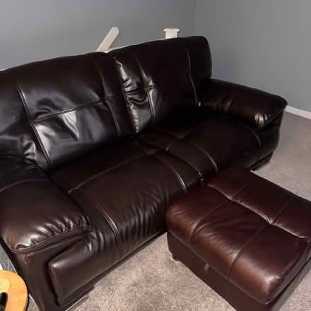 Photo of free 2-Seater Faux Leather Sofa + Stool (Springfield, CM1) #1