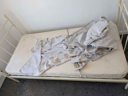 Photo of free metal framed single bed and decent mattress, no marks (Mill Hill BB2) #1