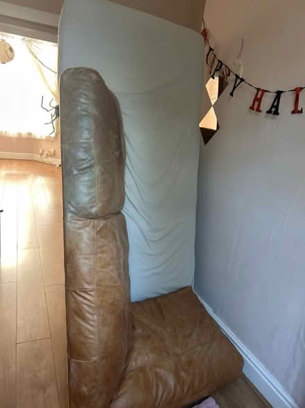 Photo of free Brown leather L shape sofa (Golborne WA3) #1