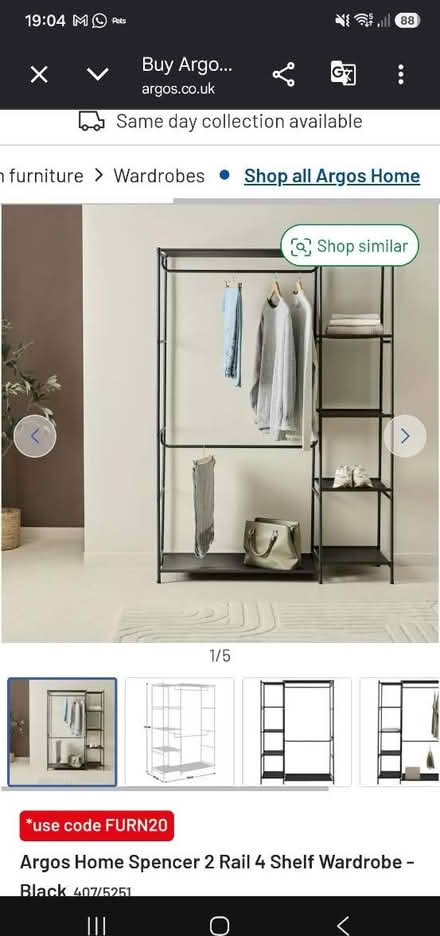 Photo of free Argos Spencer Wardrobe 2 Rail/4 Shelf (Middle Deal CT14) #1
