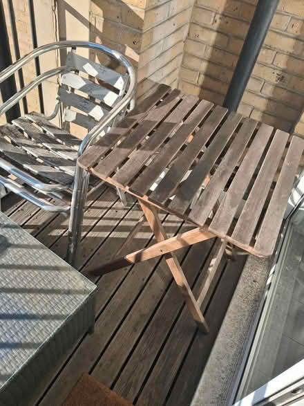 Photo of free Wooden outdoor table and 2x chairs (Islington N1) #1