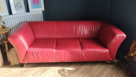 Photo of free Red leather 3 seater dhs sofa (Torquay TQ1) #1