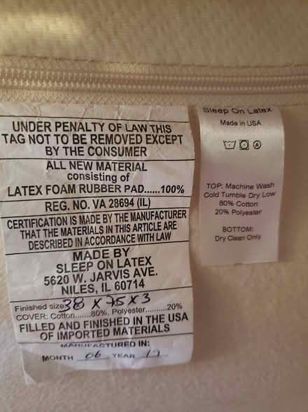 Photo of free Twin Mattress Latex Zipper Topper (Middletown) #2