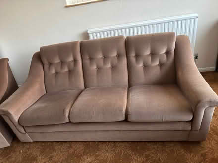Photo of free Mink brown upholstered sofa and two chairs (Harwell OX11) #1