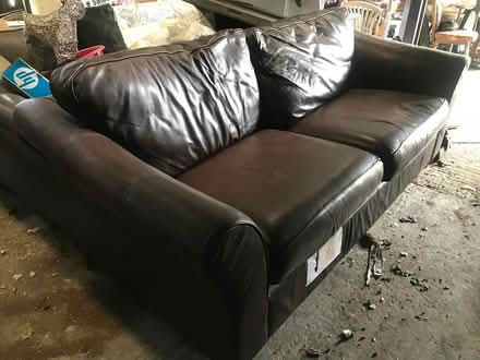 Photo of free brown leather settee (BT23 Moneyreagh area) #1