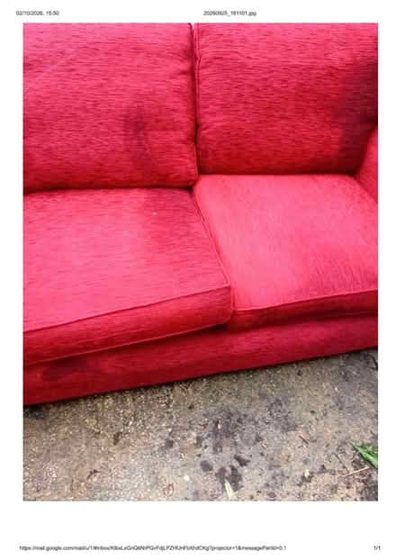 Photo of free red sofa 2 cream armchairs , one wardrobe (Seaforth L21) #3