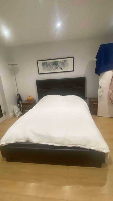 Photo of free Double faux leather bed and mattress (Tufnell Park N19) #1