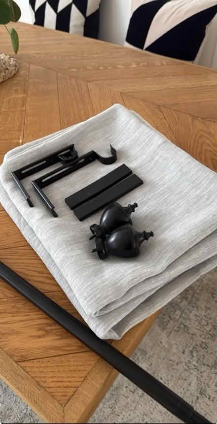 Photo of free Black metal curtain pole/ x2 Ends/ grey curtains (Bracknell RG12) #1