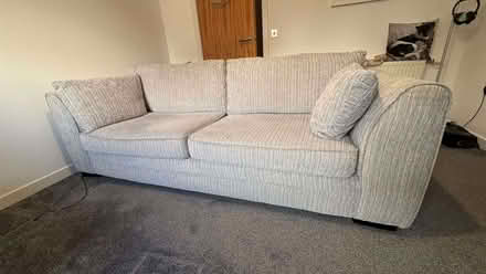 Photo of free Grey/white large and heavy 2 seater sofa with detached arm c (Mintlaw AB42) #1