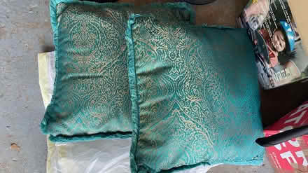 Photo of free 2 teal and gold cushions (Taffs Well CF15) #1