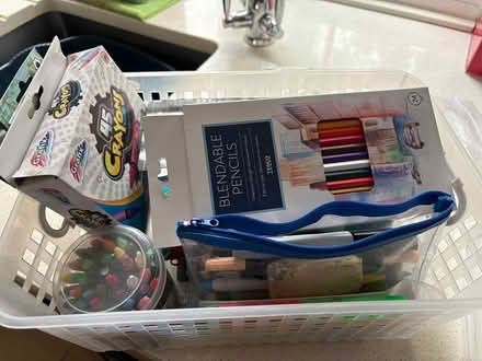 Photo of free Basket of crayons pencils and pens (Parsons Heath CO4) #1