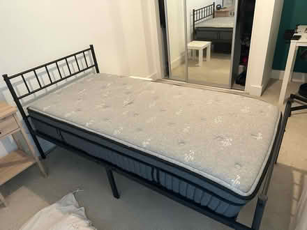 Photo of free Single bed frame and mattress (Thames Barrier Park E16) #1