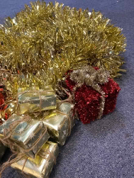 Photo of free Box of gold tinsel plus red & gold Xmas decs (Eastbourne BN21) #3