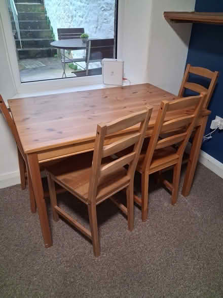Photo of free IKEA wooden table, 4 chairs (Primrose LA1) #2