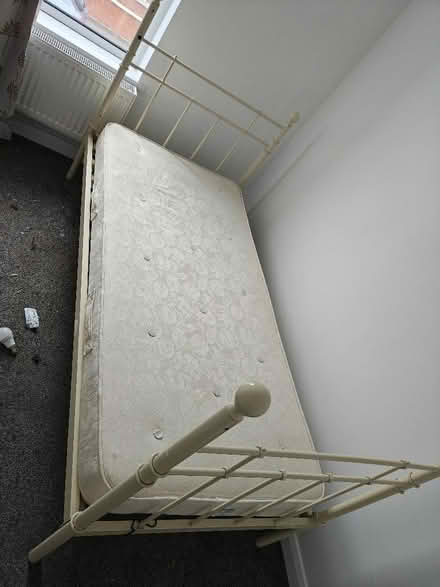 Photo of free Single metal bedframe and decent condition single mattress (Mill Hill BB2) #1