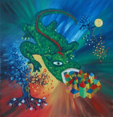 Photo of free One-off Print of an orignal oil painting with green dragon (Oakington CB24) #1