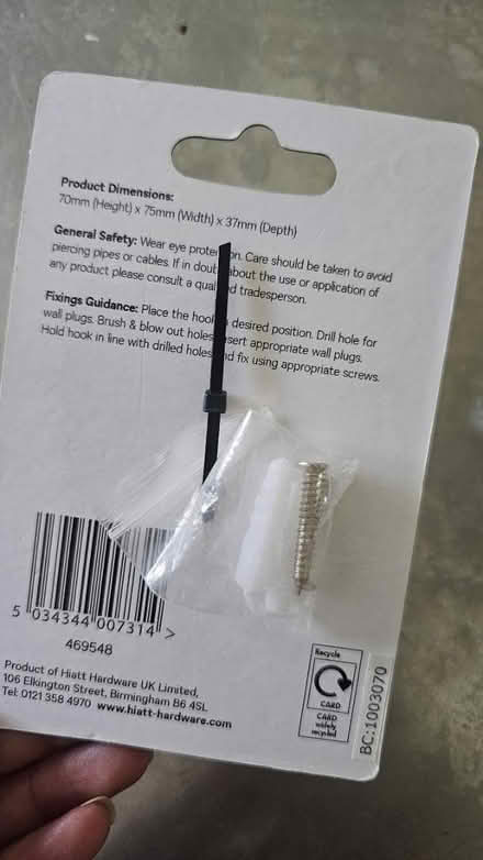 Photo of free Wall hook - new in packet (dellfield AL1) #2