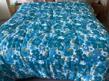 Photo of free Retro pattern nylon double bed size quilt, turquoise shades (Deanburn EH26) #1