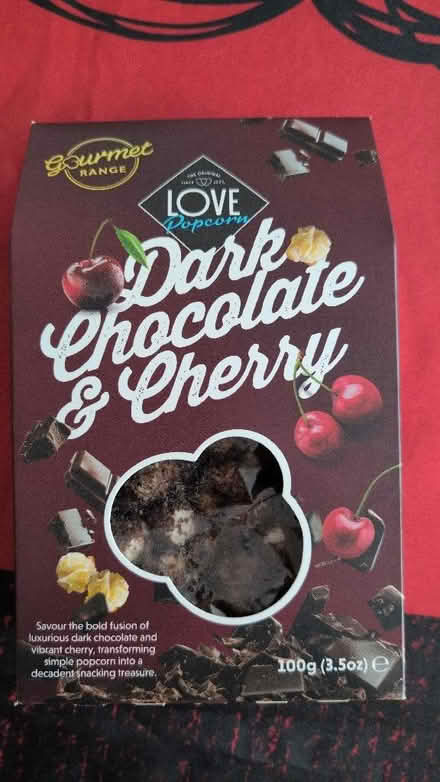 Photo of free Dark chocolate & cherry gourmet popcorn (The Camp AL4) #1