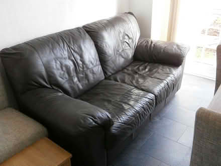 Photo of free Three Seater Black Leather Sofa (Abergavenny NP7) #1