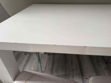 Photo of free White gloss dining table with 4 chairs Dimensions 120cm x 8 (Plaistow E13) #2
