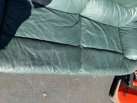 Photo of free Green leather sofa (Valencia Avenue, Sunnyvale) #2