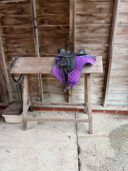 Photo of free Wooden saddle horse, saddle and bridle (Christian Malford SN15) #1