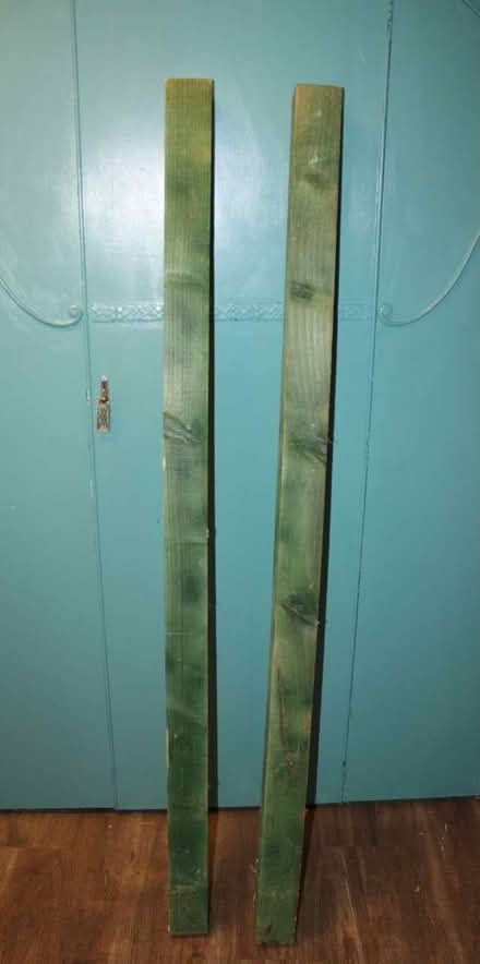 Photo of free 2 x wooden posts stained green 150cm x 7.5 x 7.5 (Stockbridge EH4) #1
