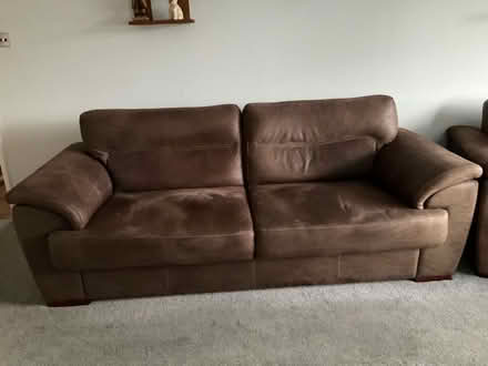 Photo of free Brown suede/leather 3 seater sofa (Streethay WS13) #2