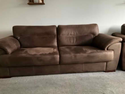 Photo of free Brown suede/leather 3 seater sofa (Streethay WS13) #3