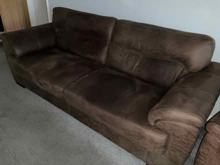 Photo of free Brown suede/leather 3 seater sofa (Streethay WS13) #1