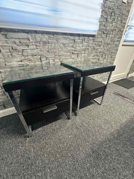 Photo of free Two glass top bedside cabinets (Buckingham HP21) #1