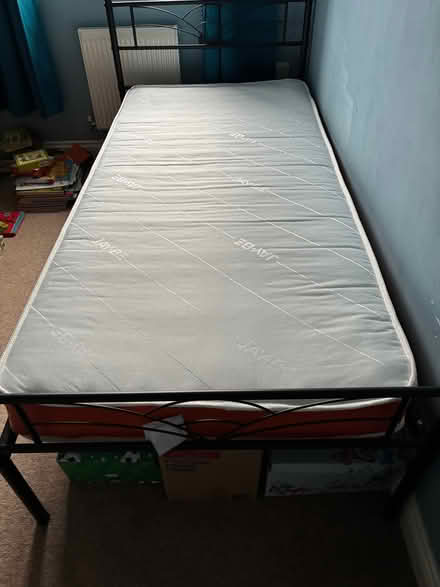 Photo of free Single bed frame black metal with kids mattress (Malvern Link WR14) #1