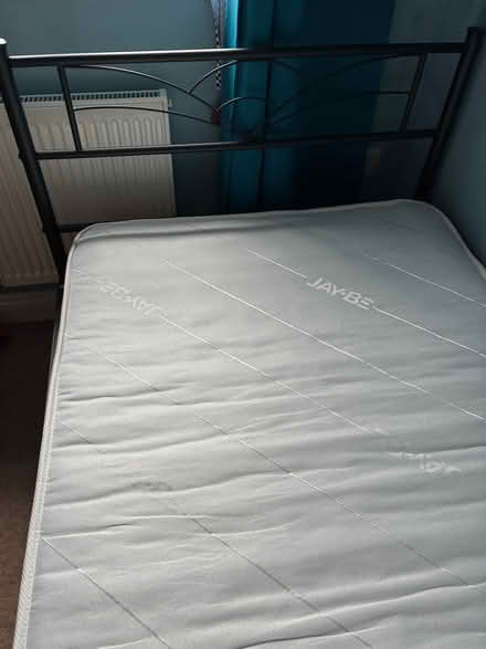 Photo of free Single bed frame black metal with kids mattress (Malvern Link WR14) #2