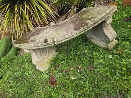 Photo of free curved cast or composition stone garden bench with decorativ (Elmers End BR3) #1