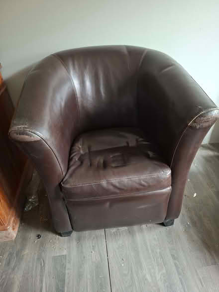 Photo of free Brown faux leather sofa and armchair (Dartford DA1) #1