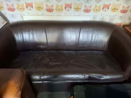 Photo of free Brown faux leather sofa and armchair (Dartford DA1) #2