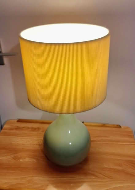 Photo of free Dunelm Sage Green Ceramic Table Lamp With Pleated Shade (Lyme Regis DT7) #1