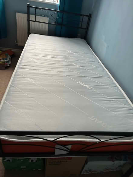 Photo of free Single bed frame black metal with kids mattress (Malvern Link WR14) #3