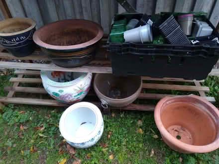 Photo of free Ceramic and plastic garden pots, used, small to large (St. Margarets Farm HP1) #1